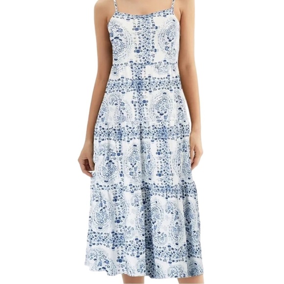 White Midi Dress With Indigo Style Print Size XL NWOT - Picture 2 of 3